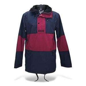 Ride Snowboard Company Anorak Jacket Navy‎ Burgundy Colorblock Hooded Men L
